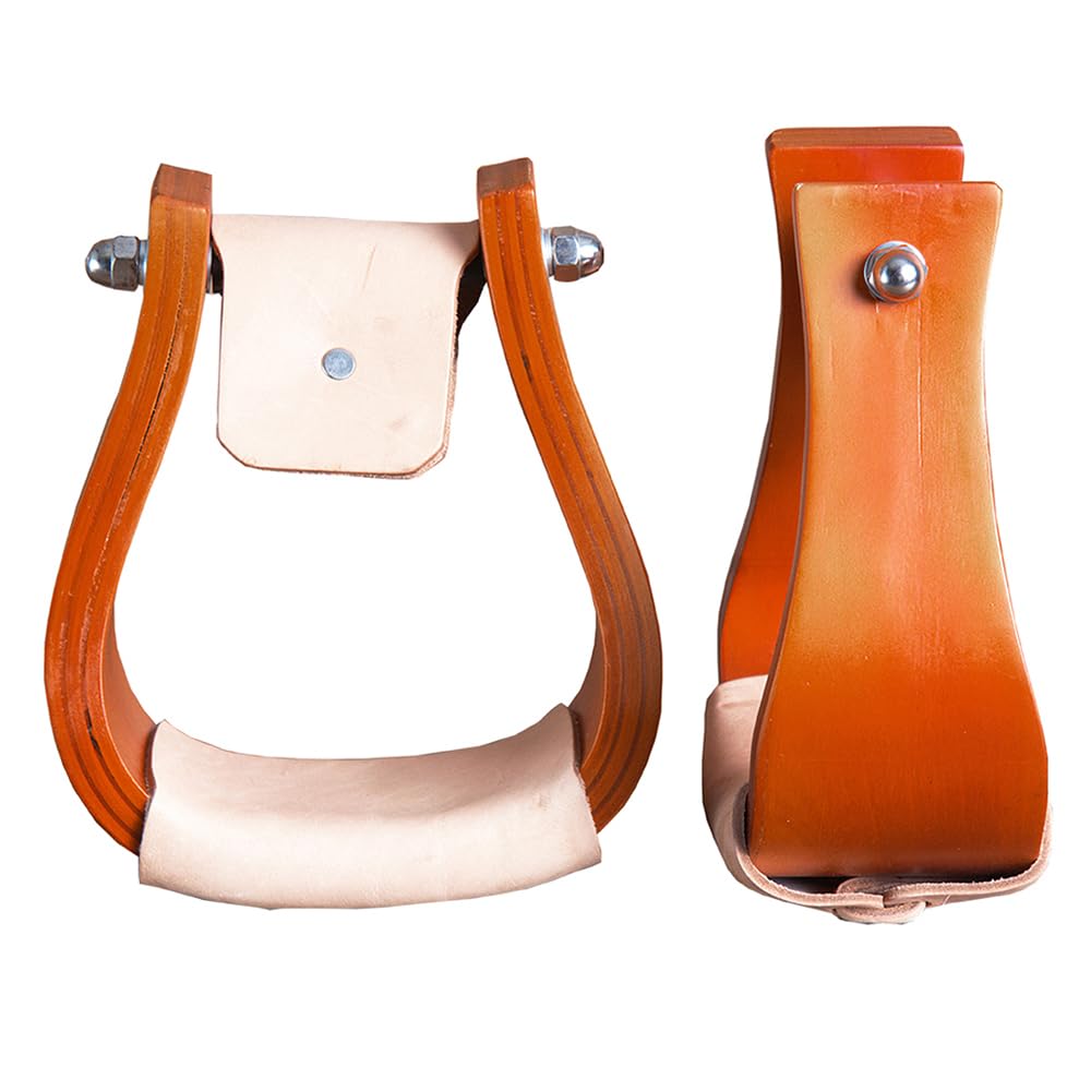 Wooden Offset Horse Saddle Stirrups Tan Large F8902