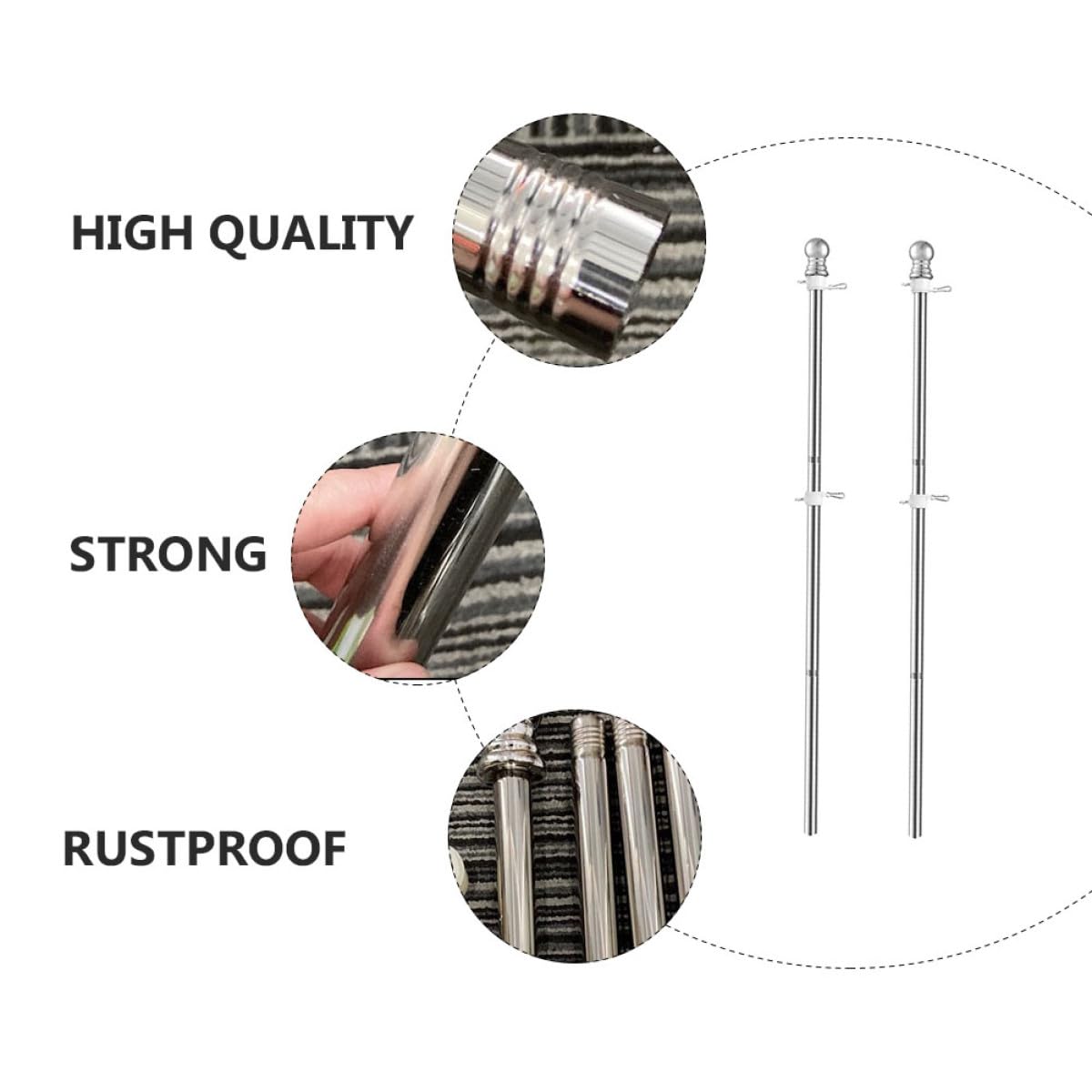 2pcs Stainless Steel Flag Pole Set 1.5m Rustproof G398