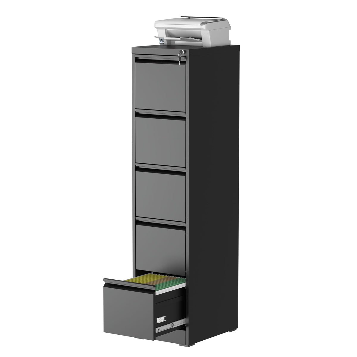 5 Drawer Black Filing Cabinet with Lock U6053