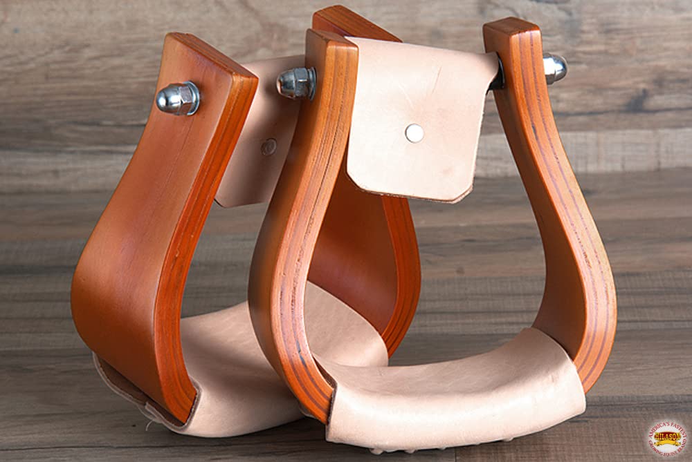 Wooden Offset Horse Saddle Stirrups Tan Large F8902