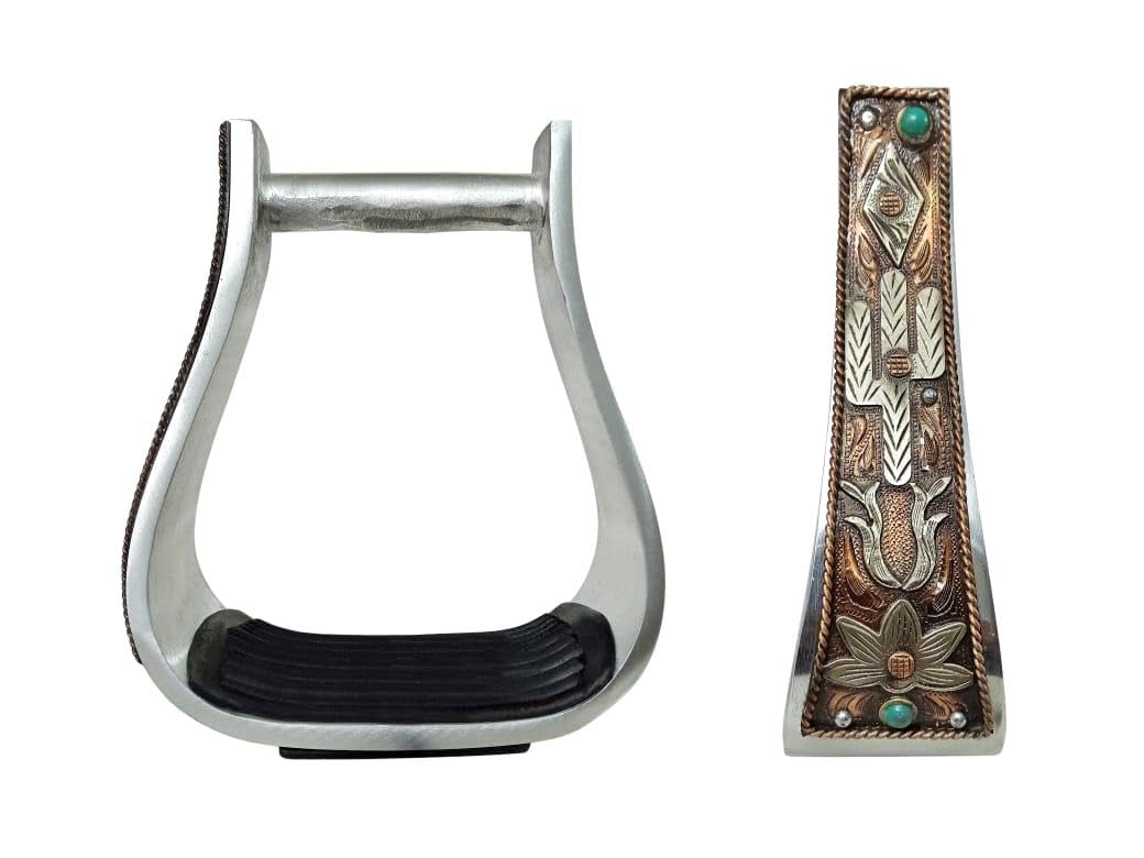 5" Aluminum Antique Copper Engraved Western Saddle Stirrups J3941
