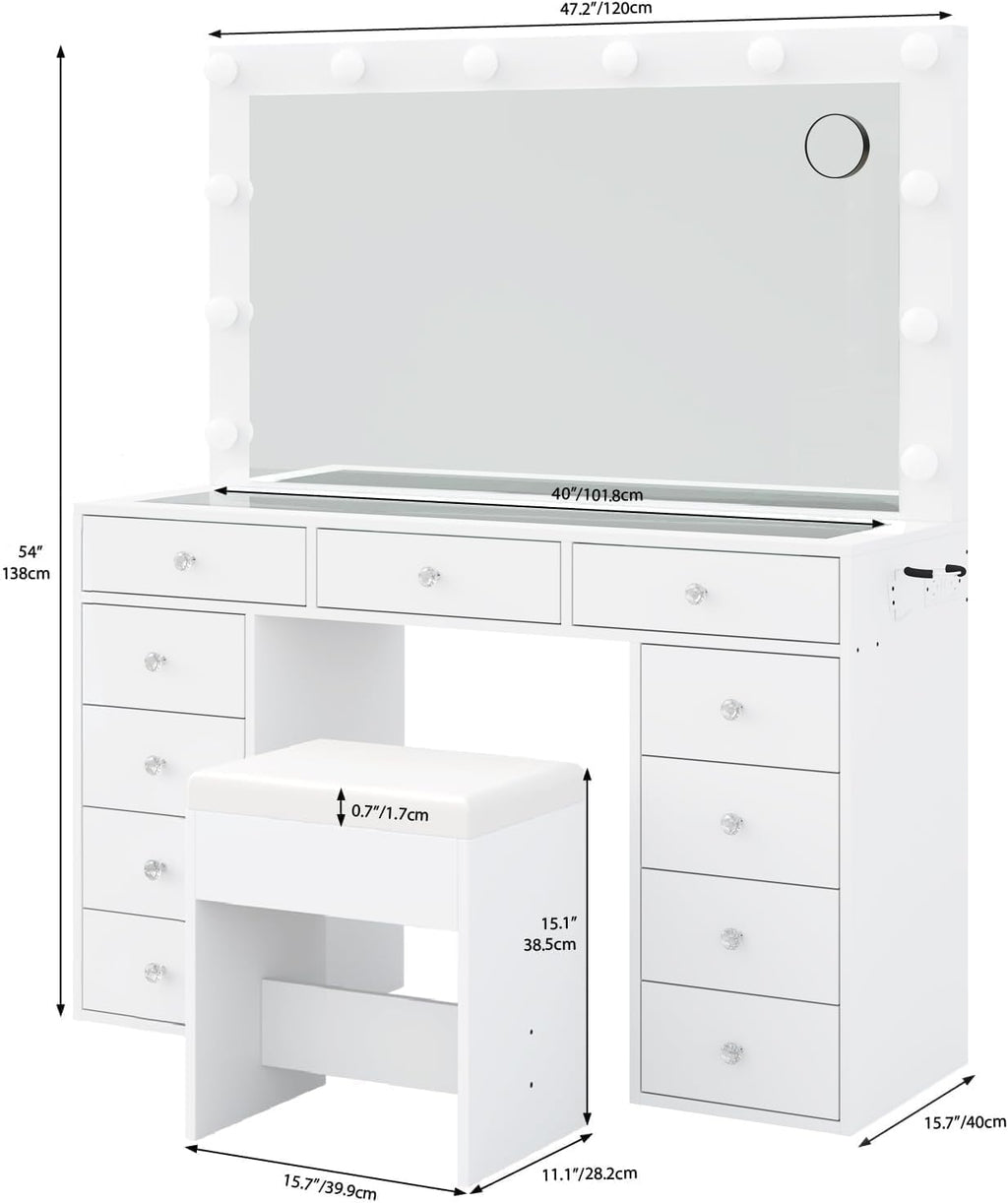 White Vanity Desk with Mirror and Chair K7462