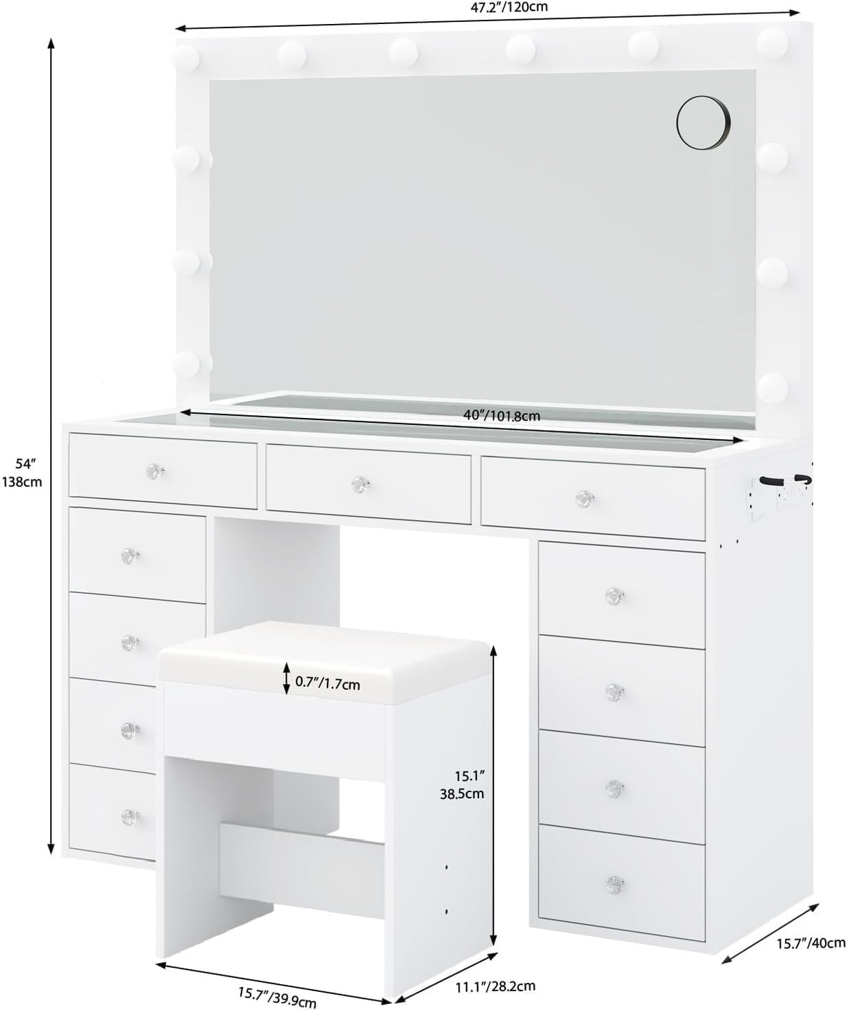 White Vanity Desk with Mirror and Chair K7462
