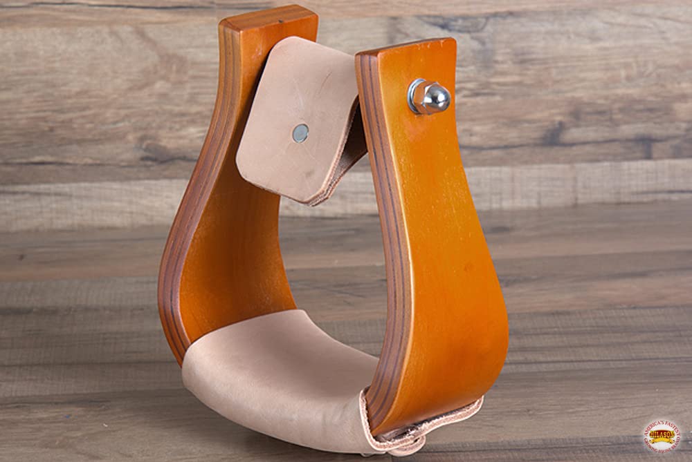 Wooden Offset Horse Saddle Stirrups Tan Large F8902