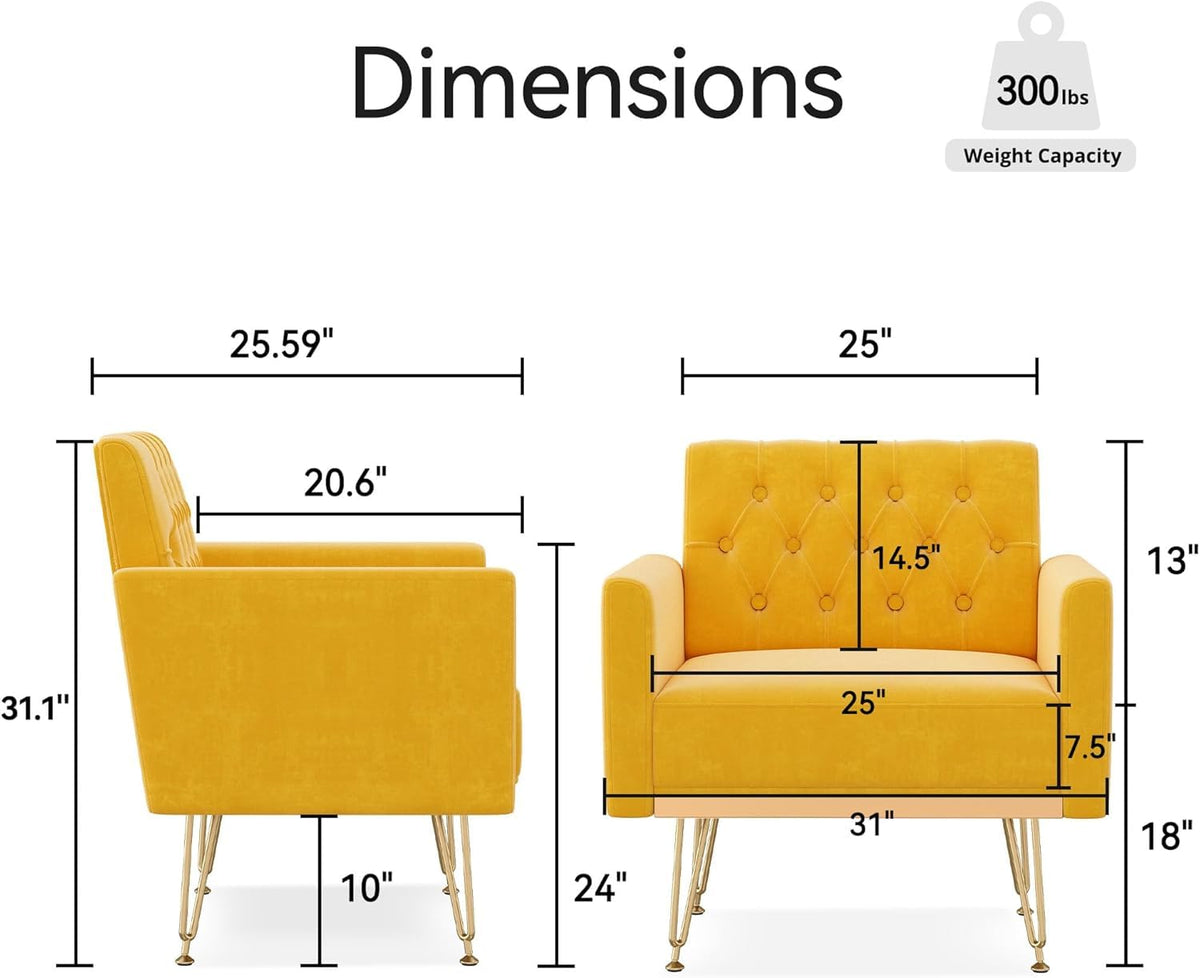Velvet Tufted Accent Chair with Metal Legs U624