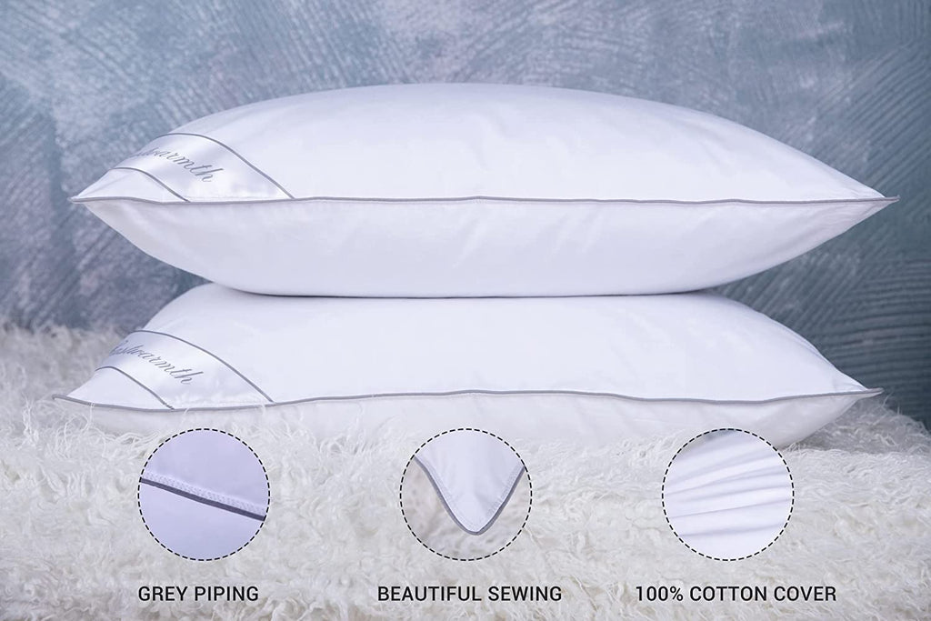 King Size Goose Feather Down Bed Pillow 2 Pack Cotton Medium Firm Set of 2 F962