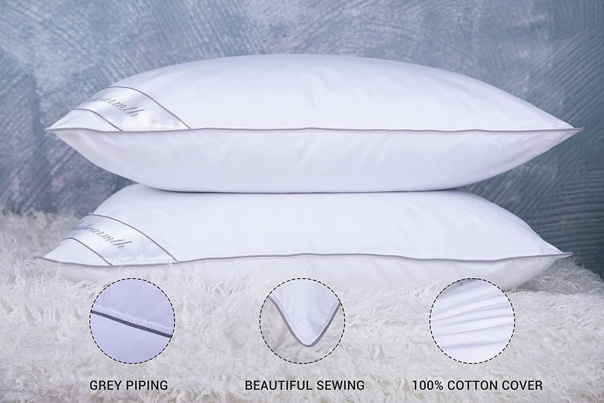 King Size Goose Feather Down Bed Pillow 2 Pack Cotton Medium Firm Set of 2 F962