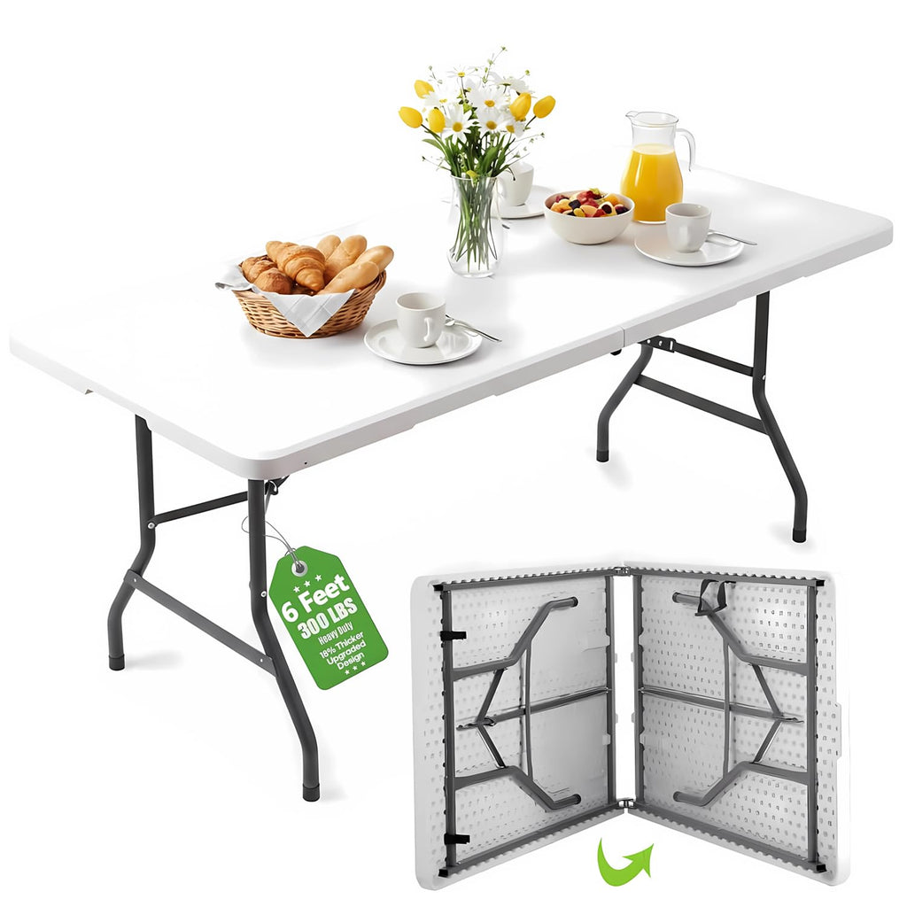6ft White Folding Table with Carrying Handle L630883
