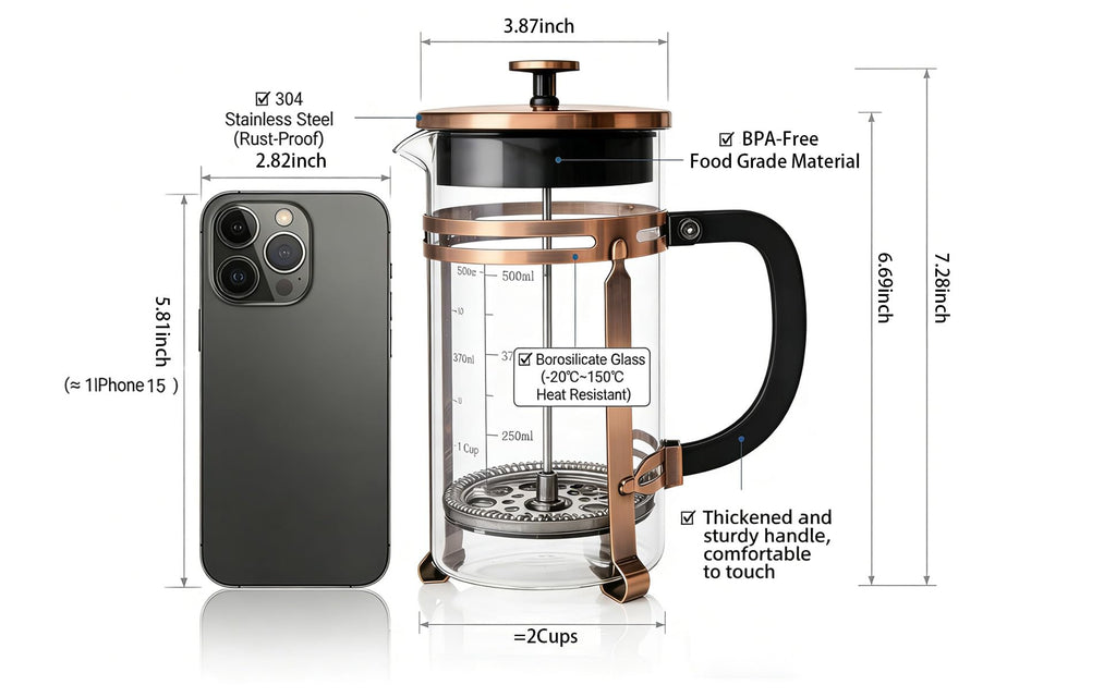 21oz Stainless Steel Glass French Press A976