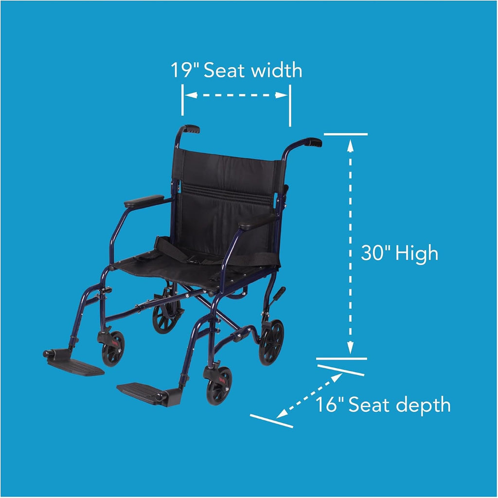 Folding Transport Wheelchair with 19 inch Seat Y343
