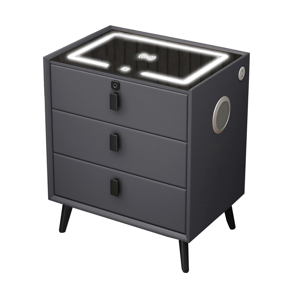 Gray 3 Drawer Solid Wood Nightstand with Speaker and USB Port R19799