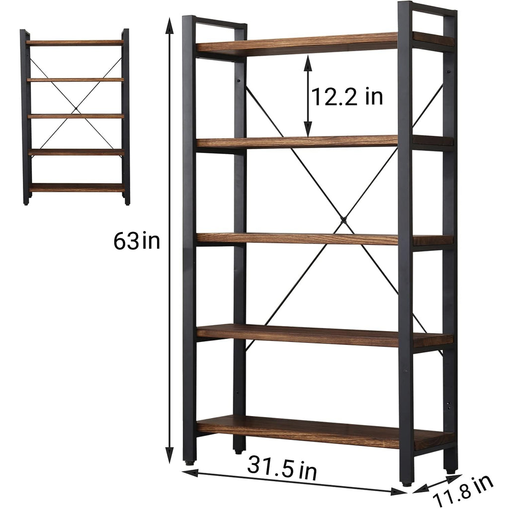 5 Tier Solid Wood Metal Bookcase C155