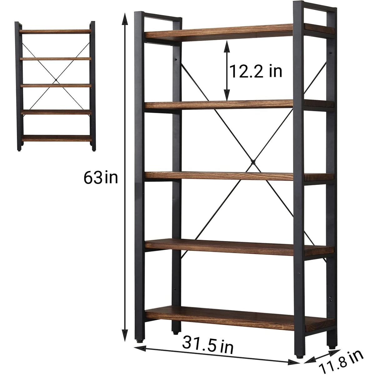 5 Tier Solid Wood Metal Bookcase C155