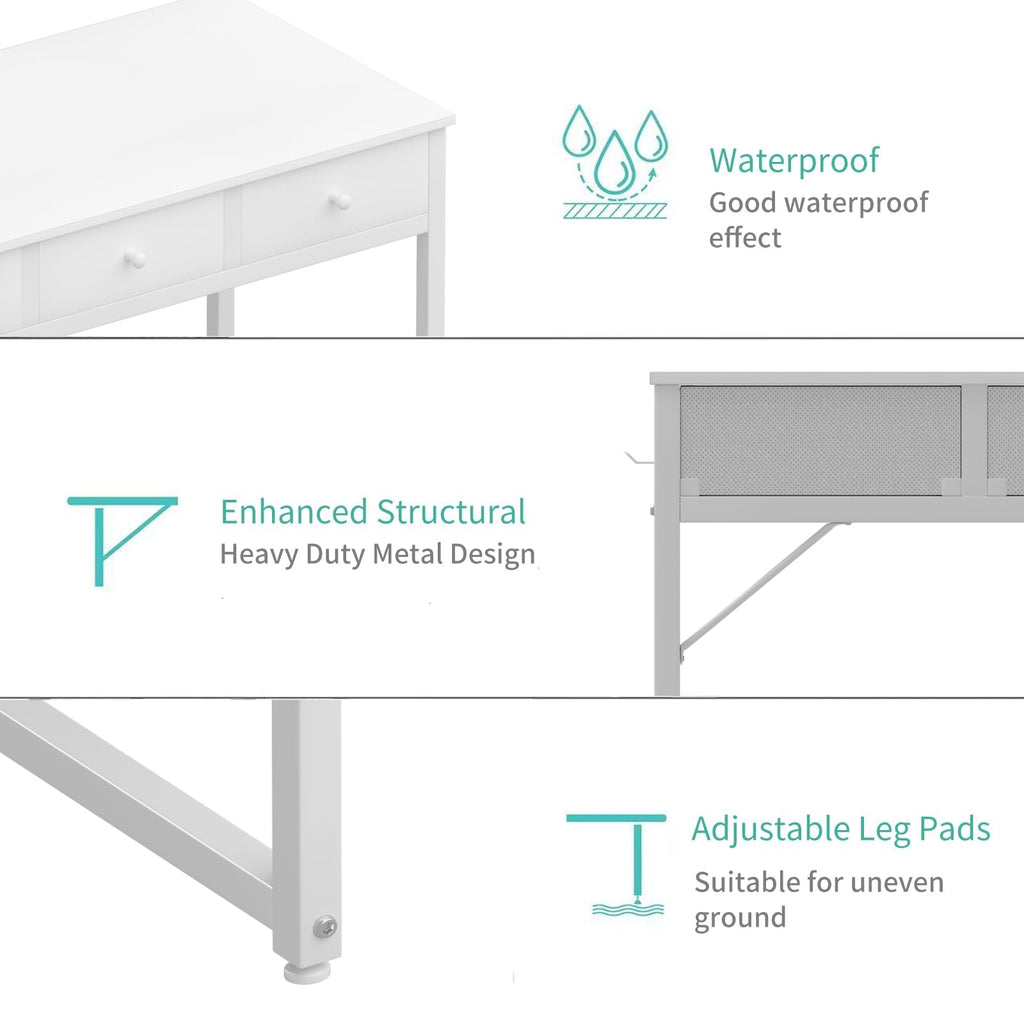 White 40 Inch Computer Desk with Drawers E8582