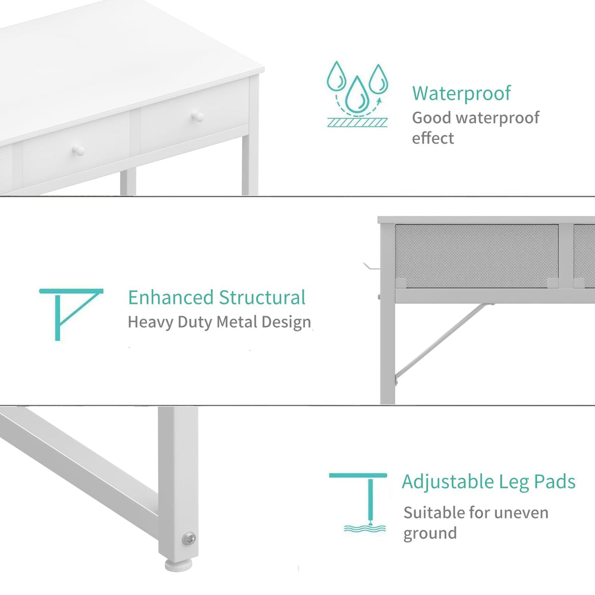 White 40 Inch Computer Desk with Drawers E8582