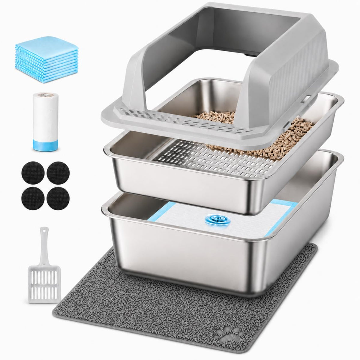 Stainless Steel Sifting Litter Box with Lid C77485