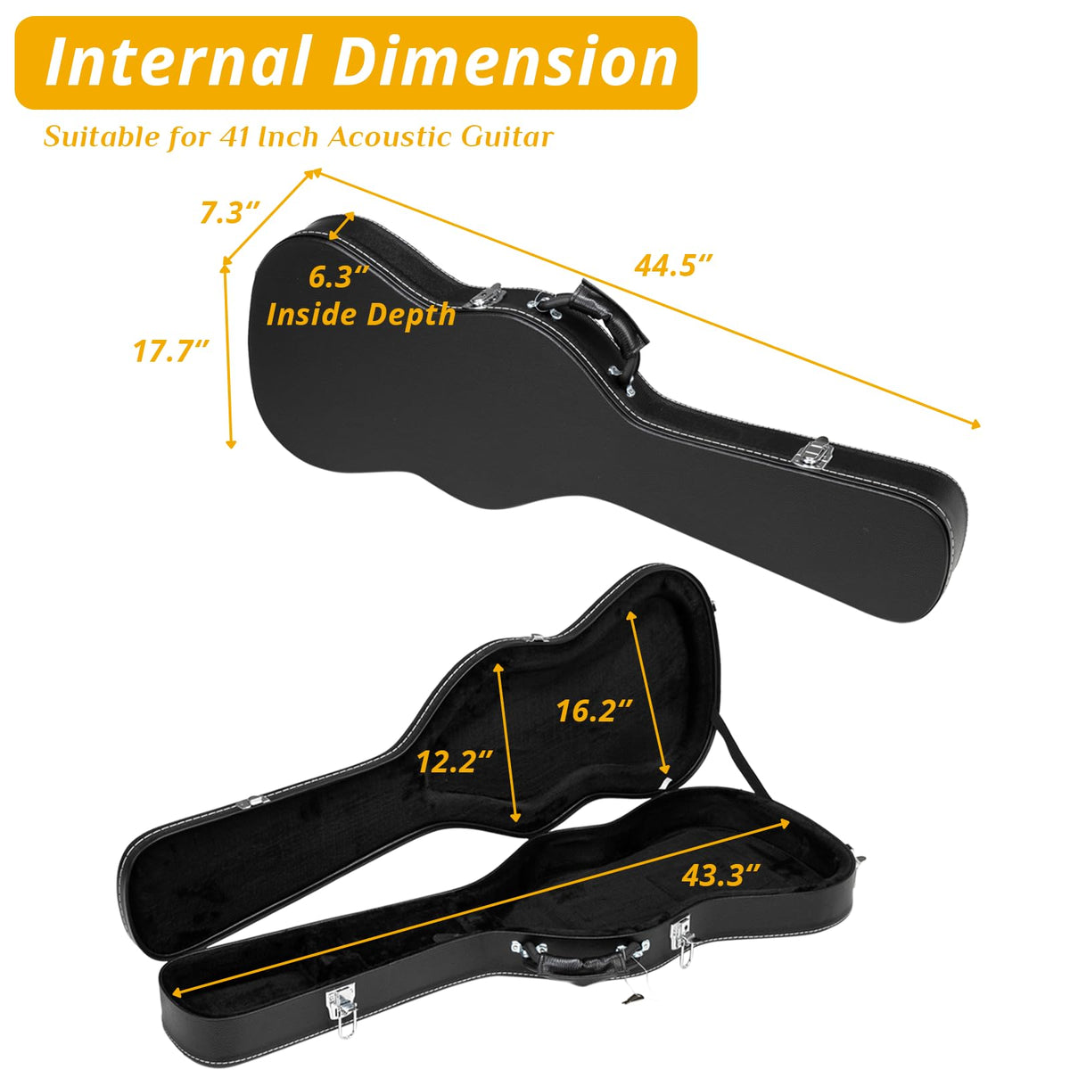 41 Inch Acoustic Guitar Hard Case with Lock Latch, Black Y416408
