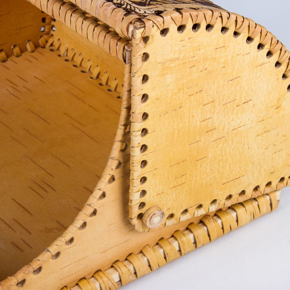 Birds Pattern Birch Bark Bread Box Q8588