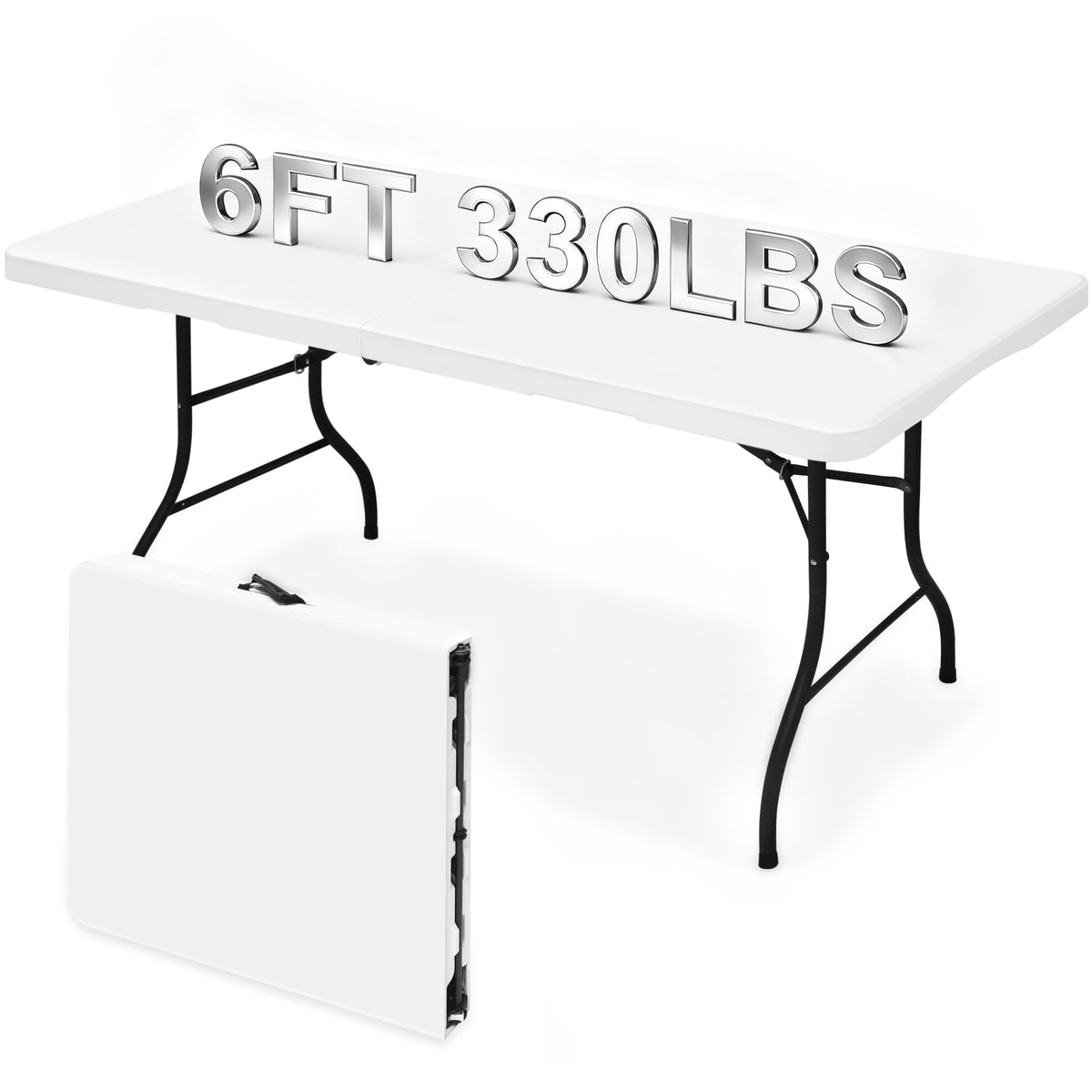 White 6ft Folding Table with Carrying Handle Y2002