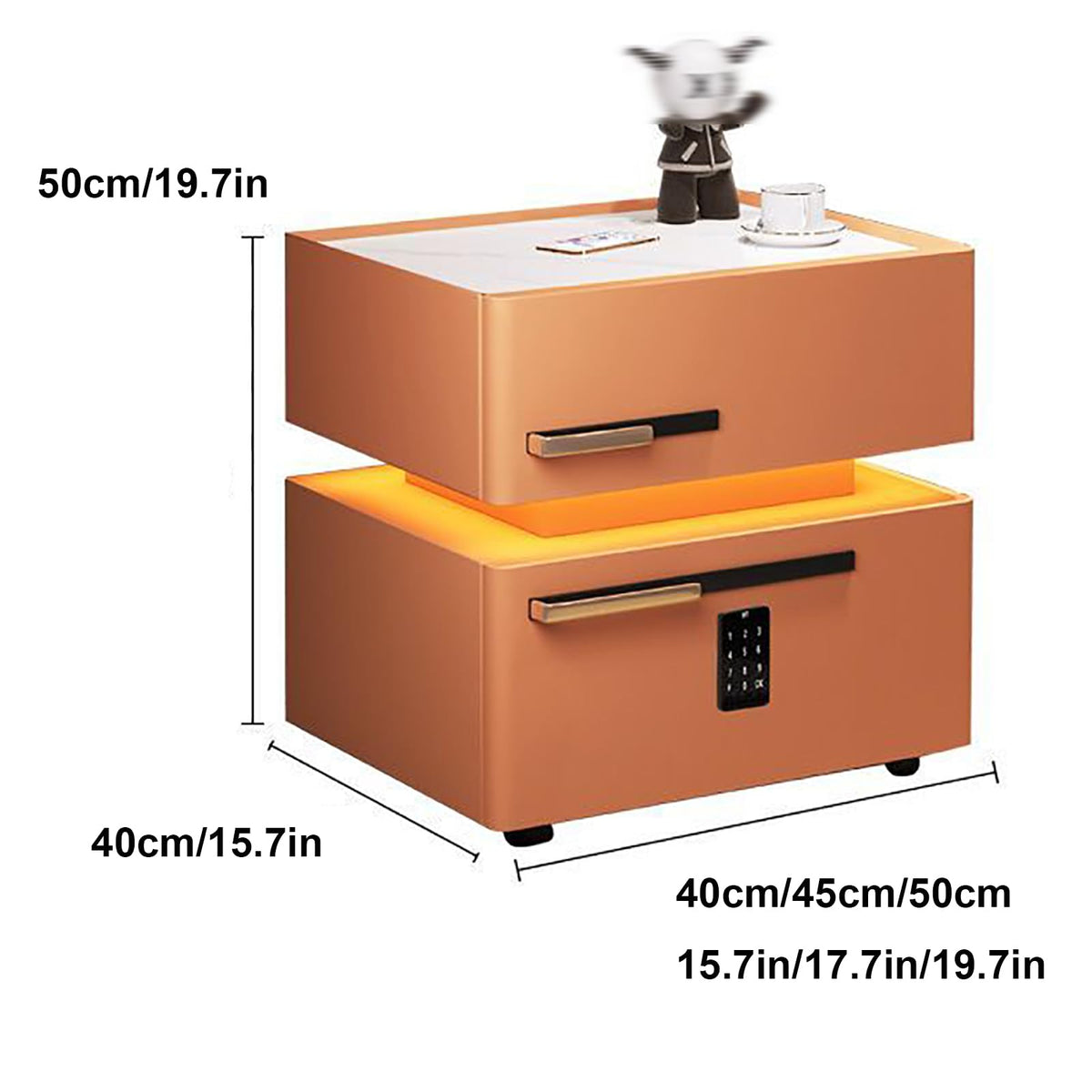 Light Gray Nightstand with Wireless Charging and Drawers D239