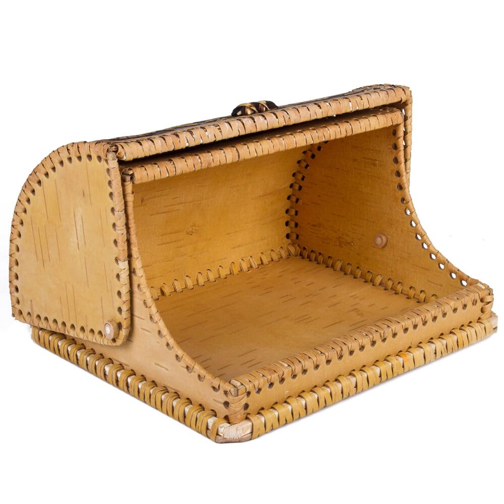 Birds Pattern Birch Bark Bread Box Q8588