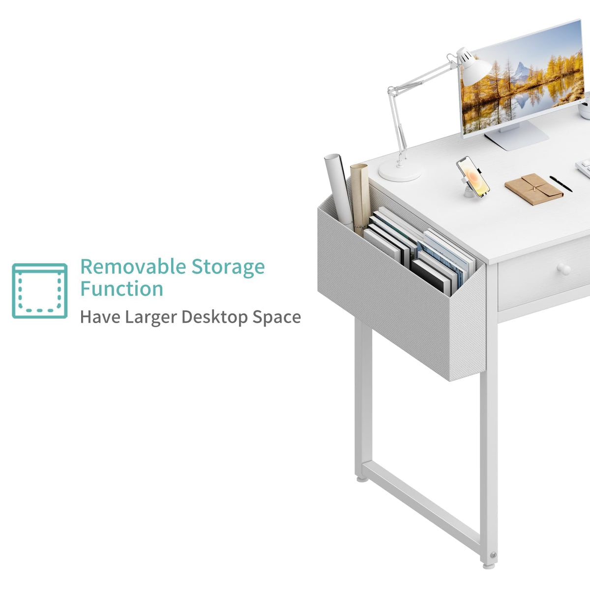 White 40 Inch Computer Desk with Drawers E8582
