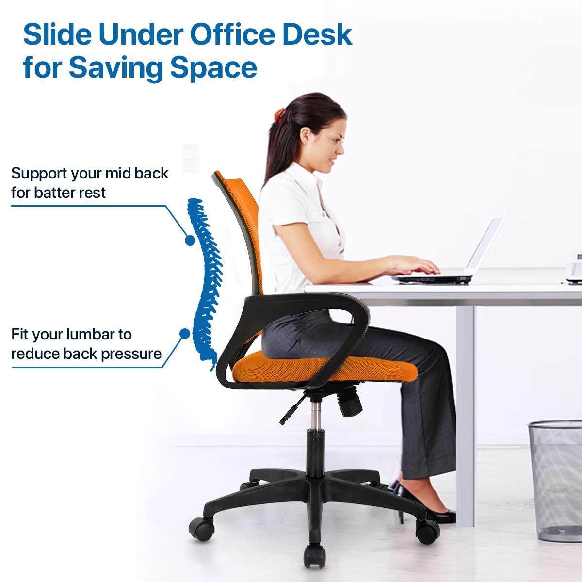 Orange Ergonomic Mid Back Mesh Office Chair X408450
