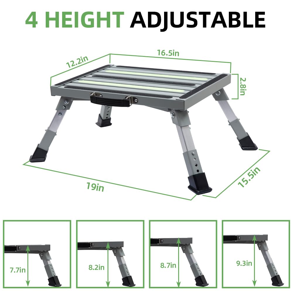 Adjustable Aluminum Folding Non-Slip RV Step Stool I2823