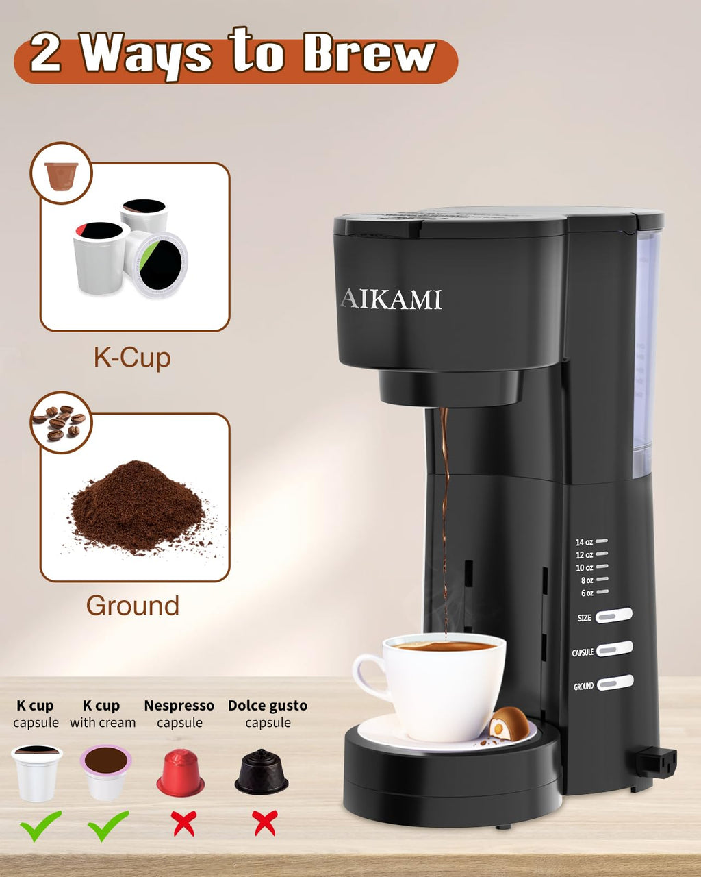 4 IN 1 Single Serve Coffee Maker with Milk Frother and Coffee Grinder J569