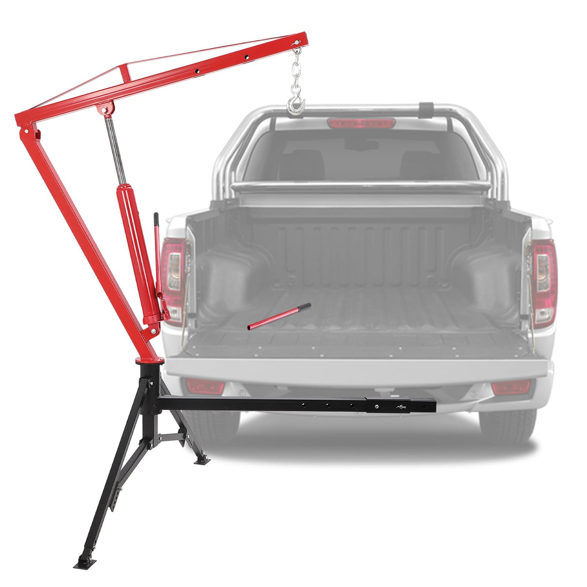 1000lbs Hydraulic Pickup Truck Crane, 360° Swivel Hitch Receiver Mounted with Adjustable Boom G1968