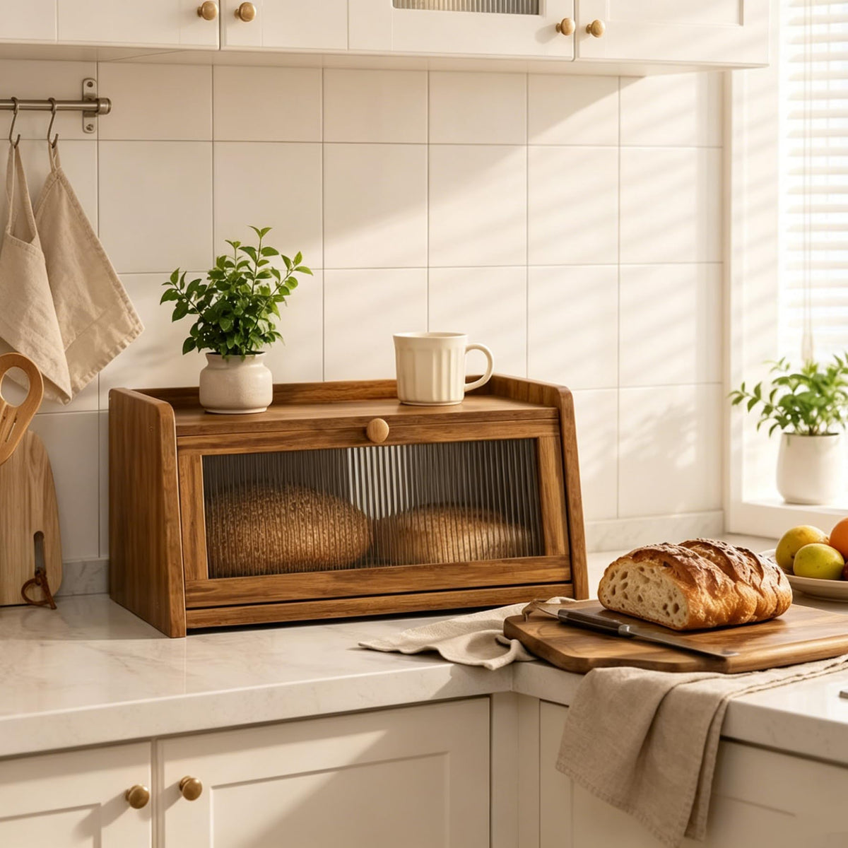 Acacia Wood Bread Box with Acrylic Window Y120711