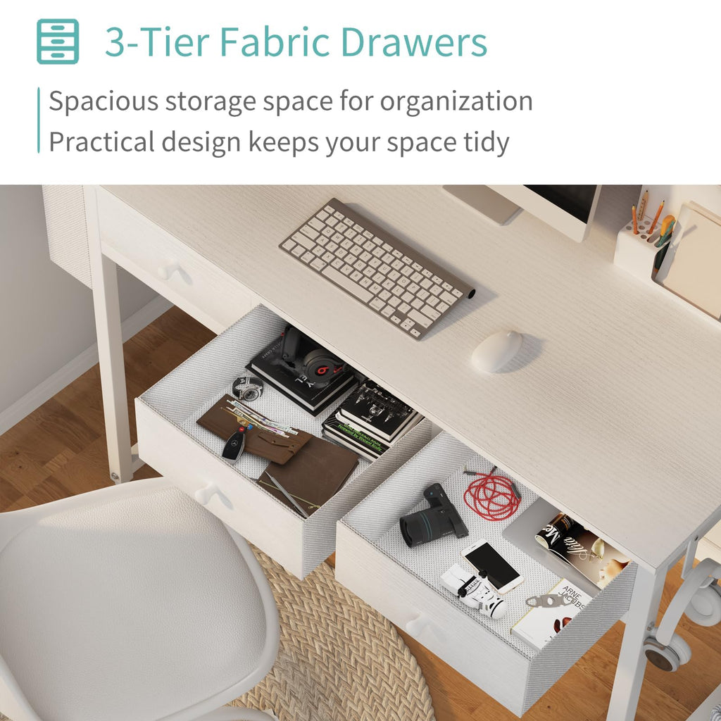 White 40 Inch Computer Desk with Drawers E8582