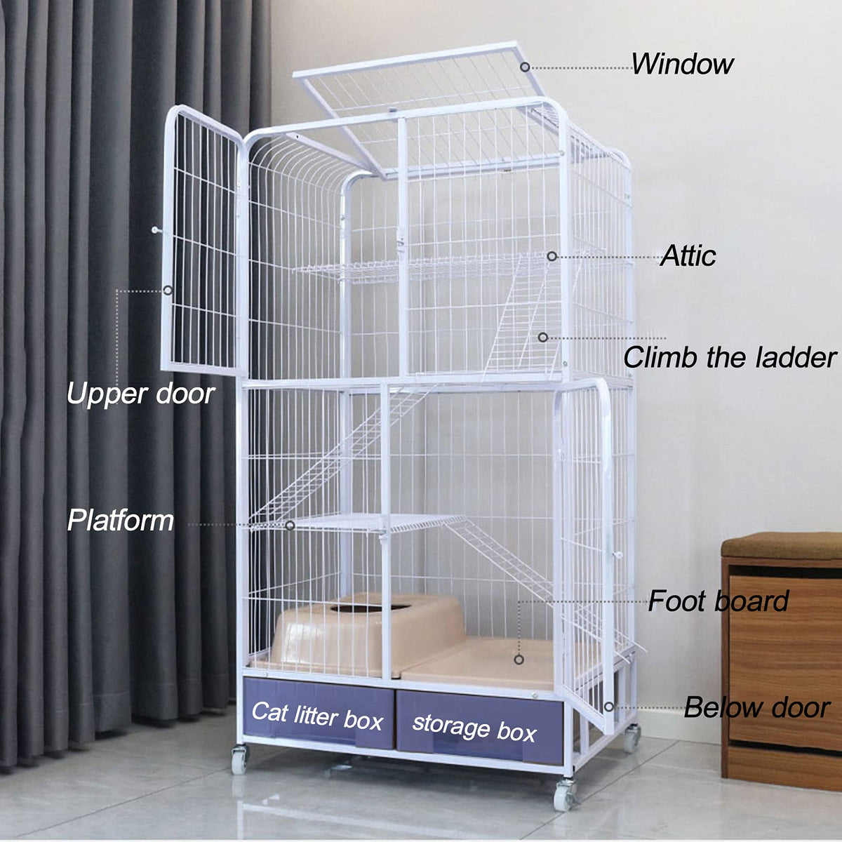 Heavy Duty Metal Cat Cage Dog Crate with Four Wheels M915502