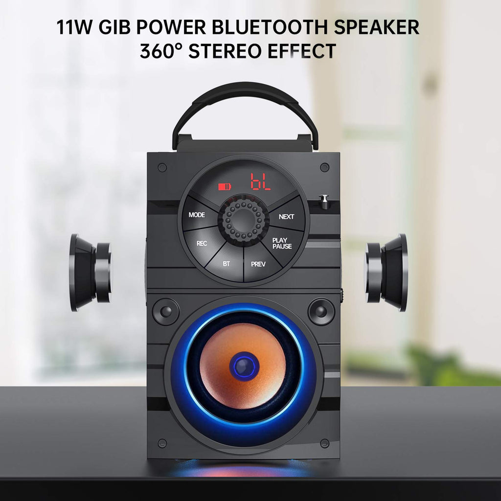 Portable Big Bluetooth Speakers with Light, Wireless with Subwoofer, FM Radio, LED Lights, EQ, Booming Bass, Bluetooth 4.2 Stereo Loud Outdoor/Indoor Retro, for Home, Camping, Travel, Black H58016