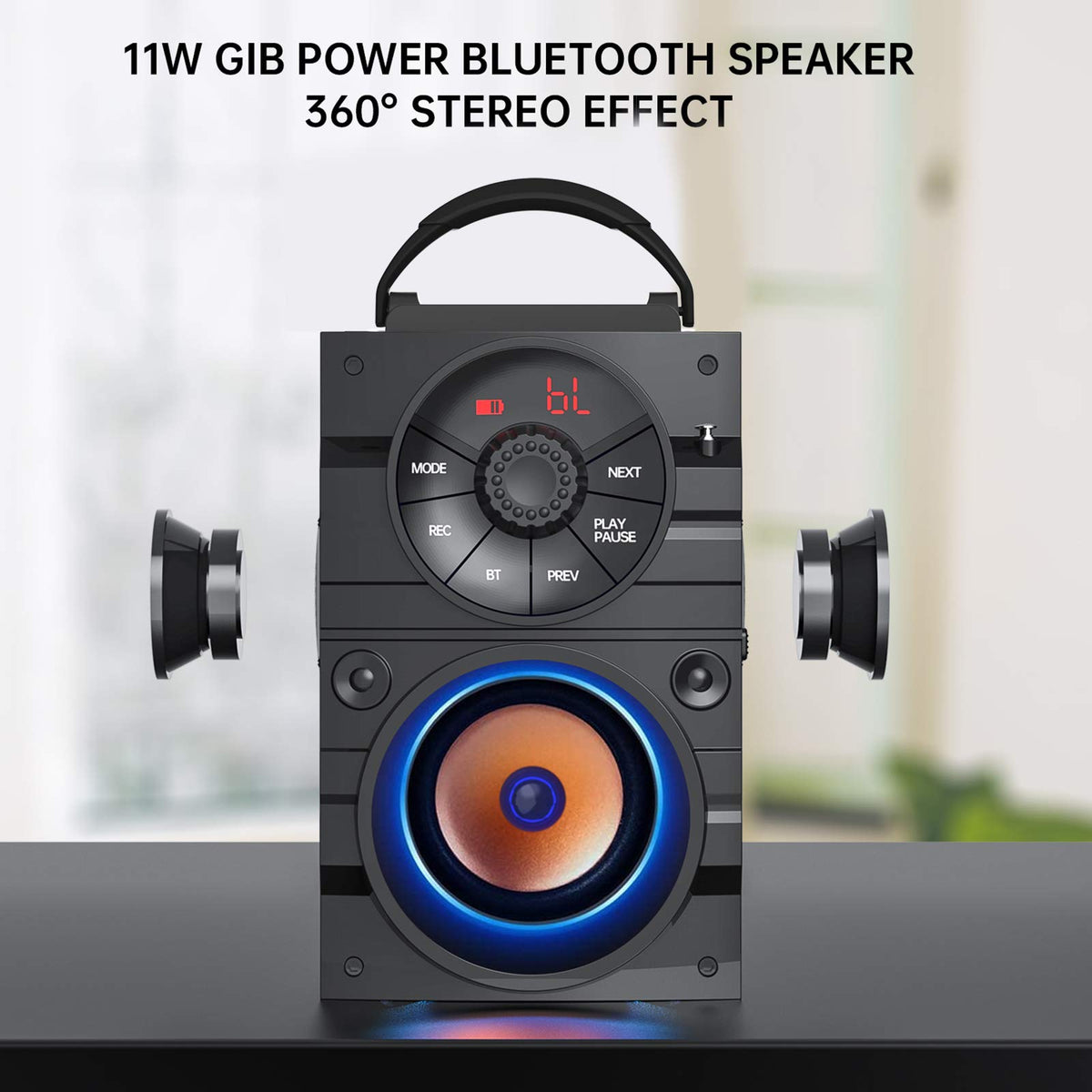 Portable Big Bluetooth Speakers with Light, Wireless with Subwoofer, FM Radio, LED Lights, EQ, Booming Bass, Bluetooth 4.2 Stereo Loud Outdoor/Indoor Retro, for Home, Camping, Travel, Black H58016