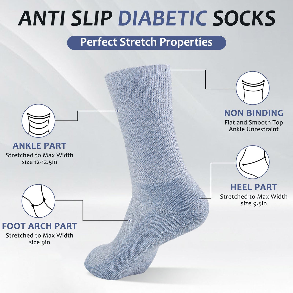 6 Pairs Non Binding Seamless Toe Crew Socks C759966