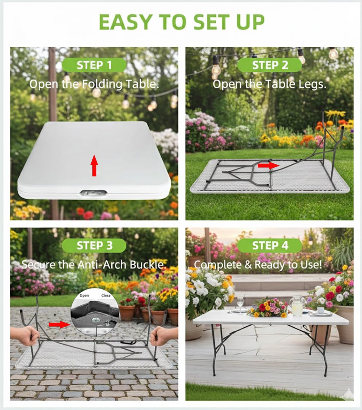 6ft White Folding Table with Carrying Handle L630883