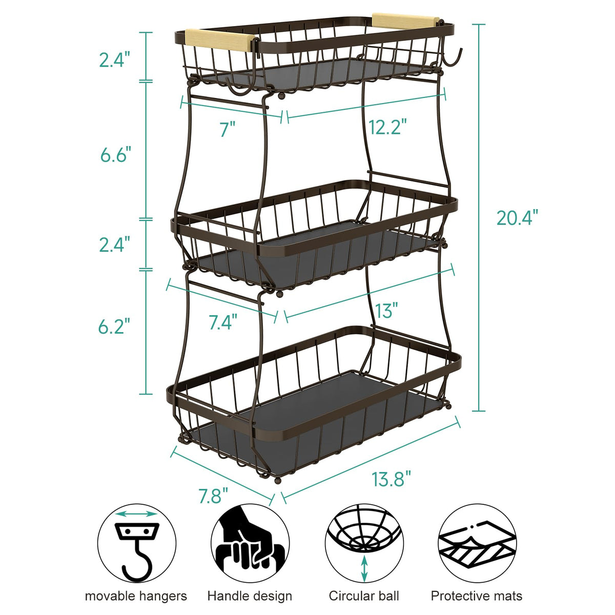3-Tier Detachable Metal Fruit Basket R8909