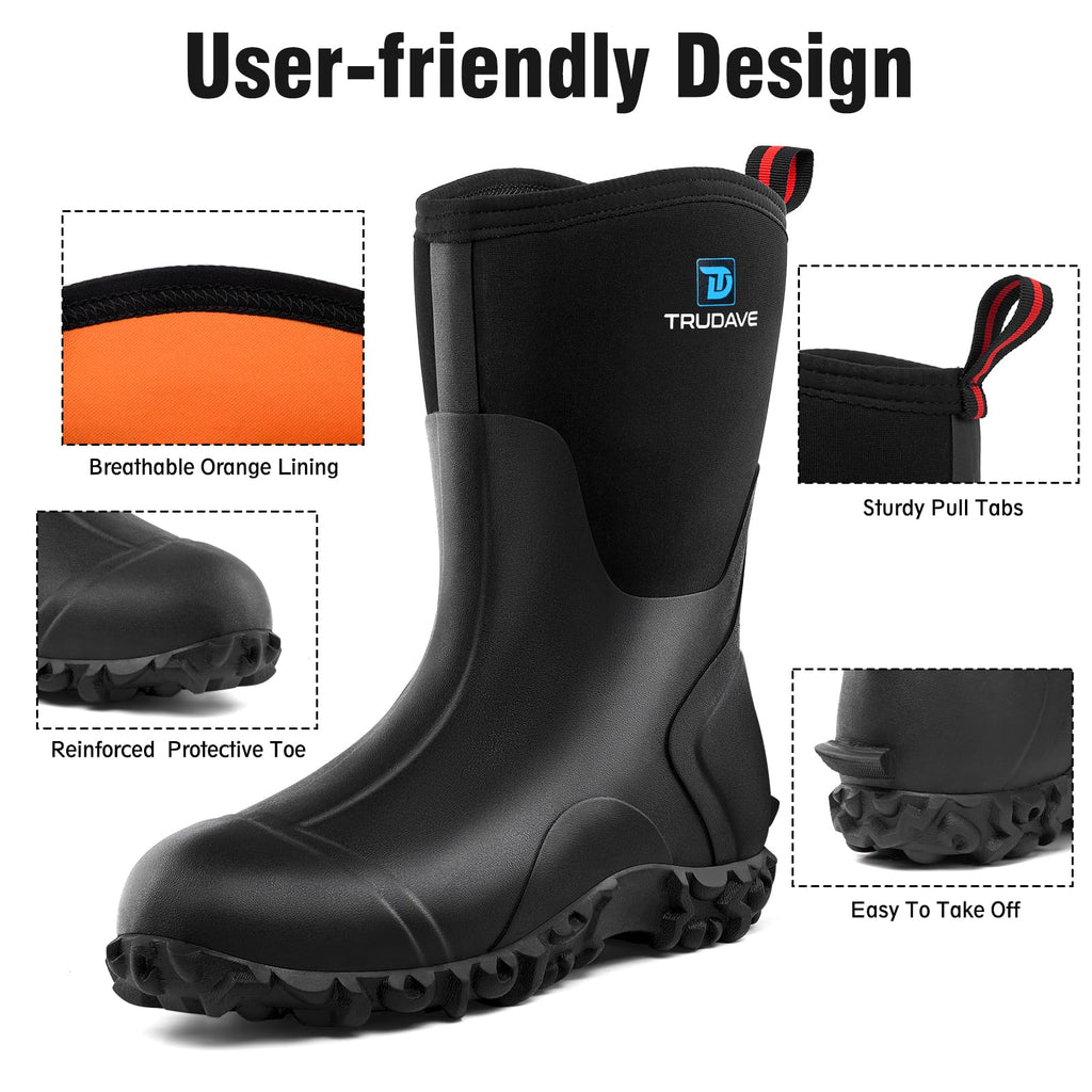 Rubber Boots with Steel Shank, 6mm Neoprene Mid Calf Rain Boots N67653