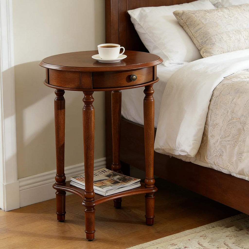 2-Tier Round Side Table with Drawer U615