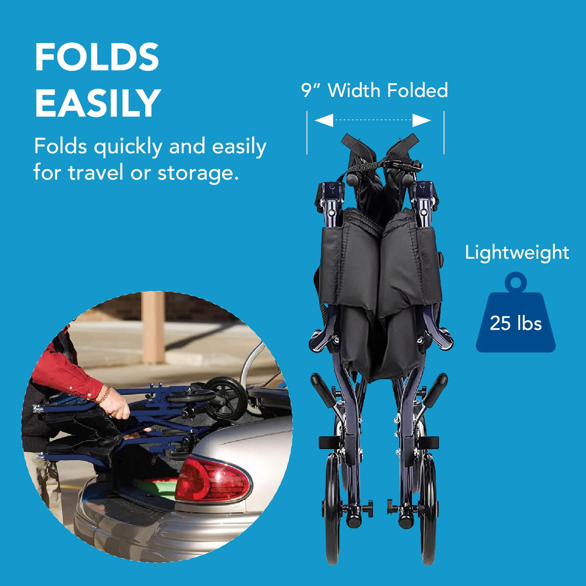 Folding Transport Wheelchair with 19 inch Seat Y343