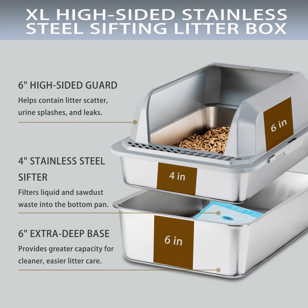 Stainless Steel Sifting Litter Box with Lid C77485