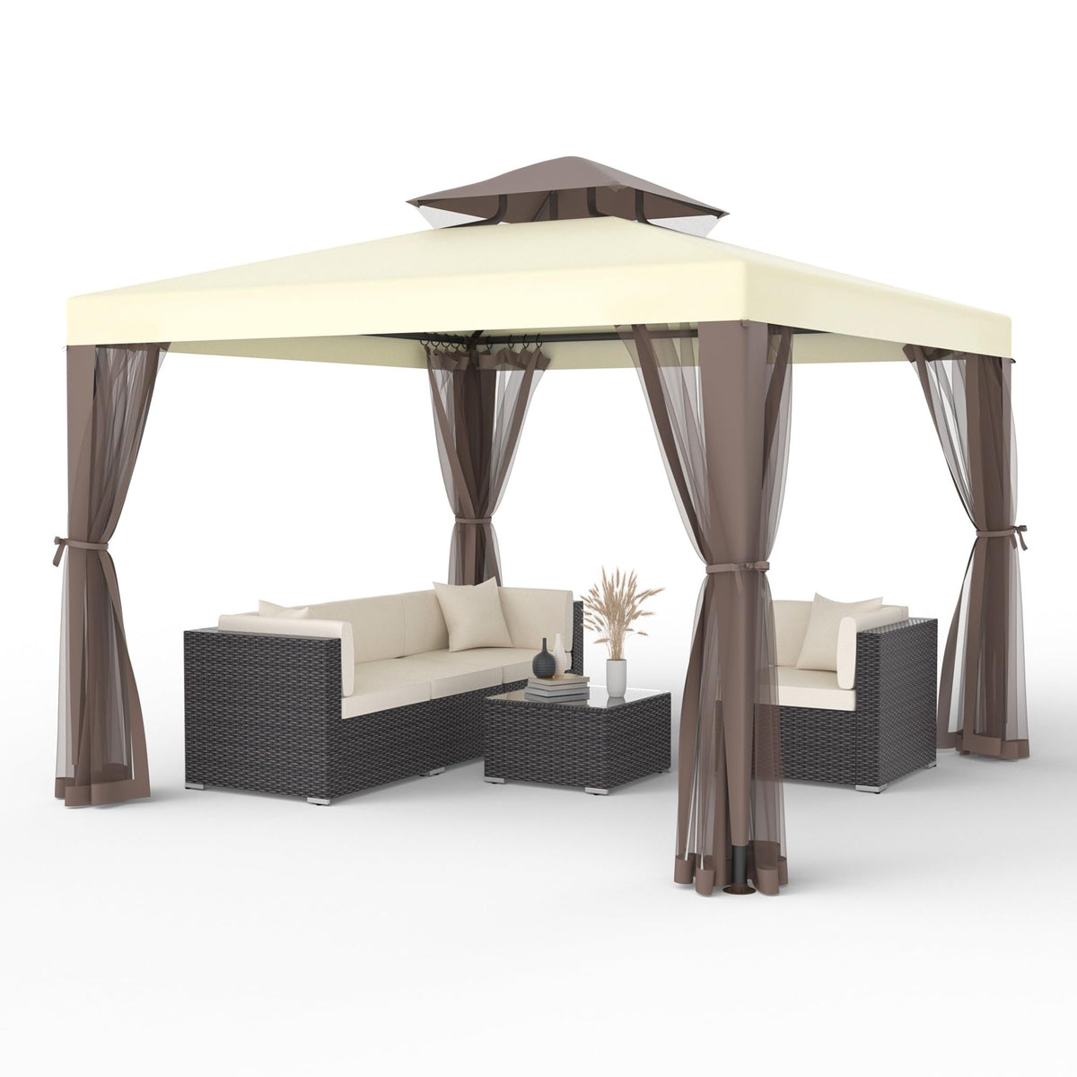 10'x10' Waterproof UV-Resistant 2-Tier Canopy Tent with Mosquito Netting P2697