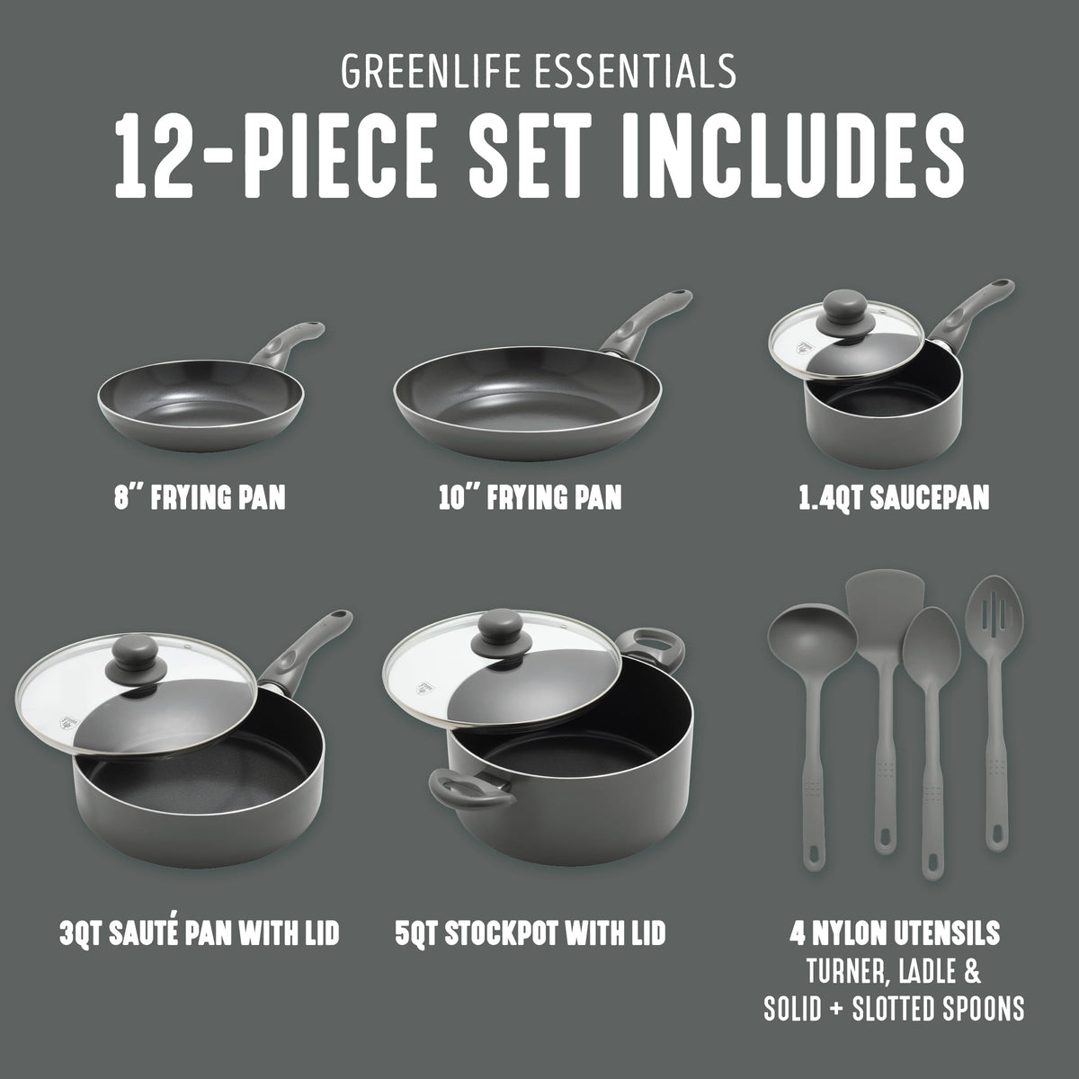 12 Piece Ceramic Nonstick Cookware Set F47013