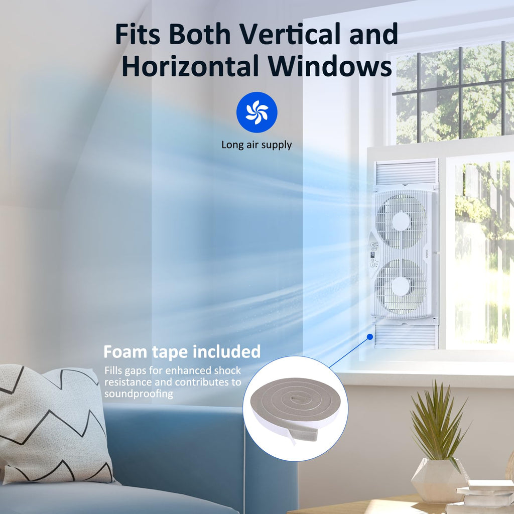 Twin Window Fan, 9-Inch Blades Reversible Airflow, Thermostat Control, 3 Speeds, 23.5"-37" Expandable Width X31684