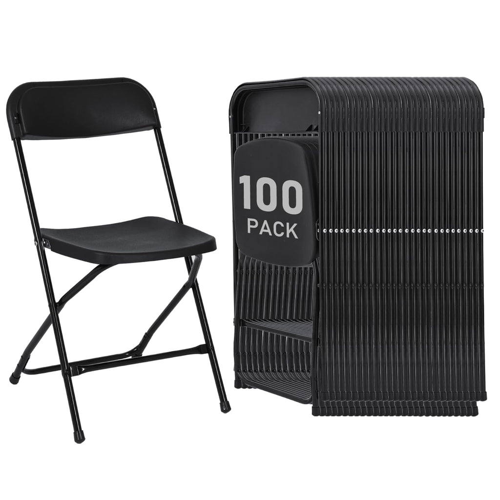 Black 100 Pack Plastic Folding Chairs with Steel Frame I380735