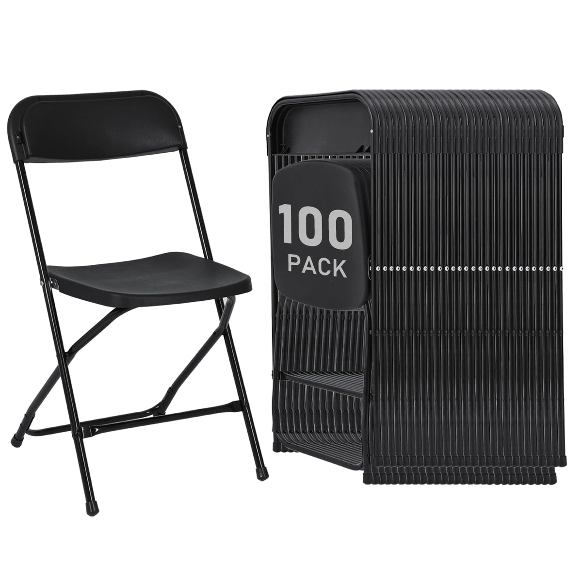 Black 100 Pack Plastic Folding Chairs with Steel Frame I380735