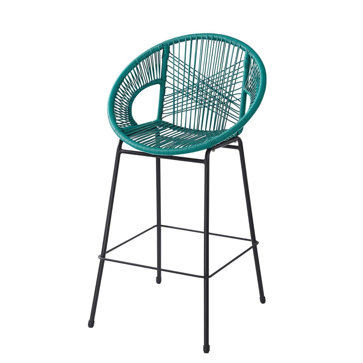 Teal Faux Wicker Outdoor Bar Stool Set of 2 S976