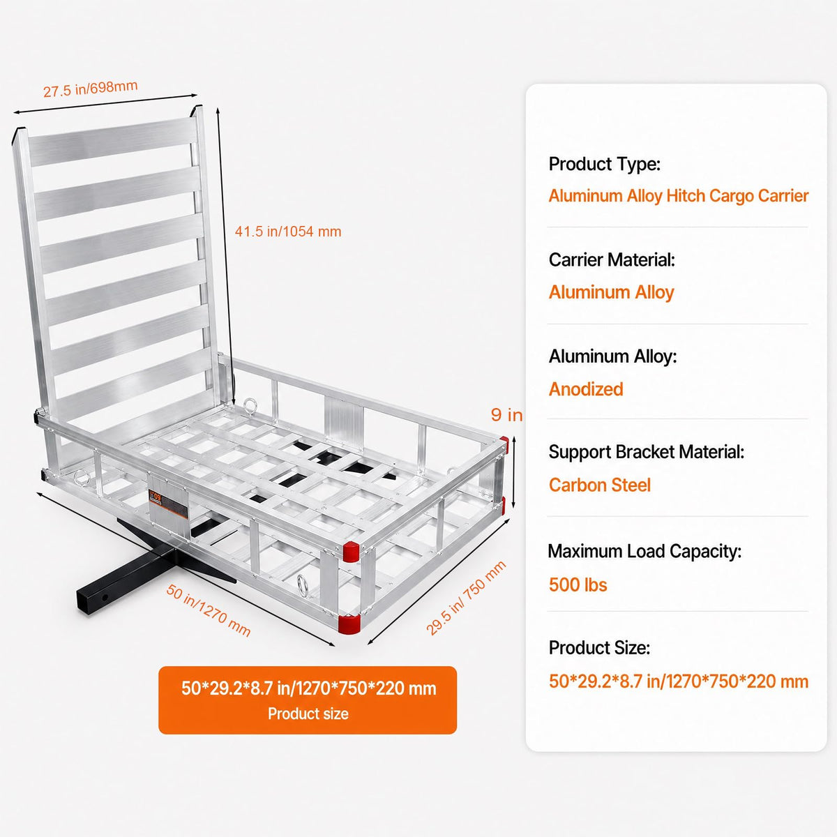 Aluminum Hitch Cargo Carrier with 27.5 in Folding Ramp D9574
