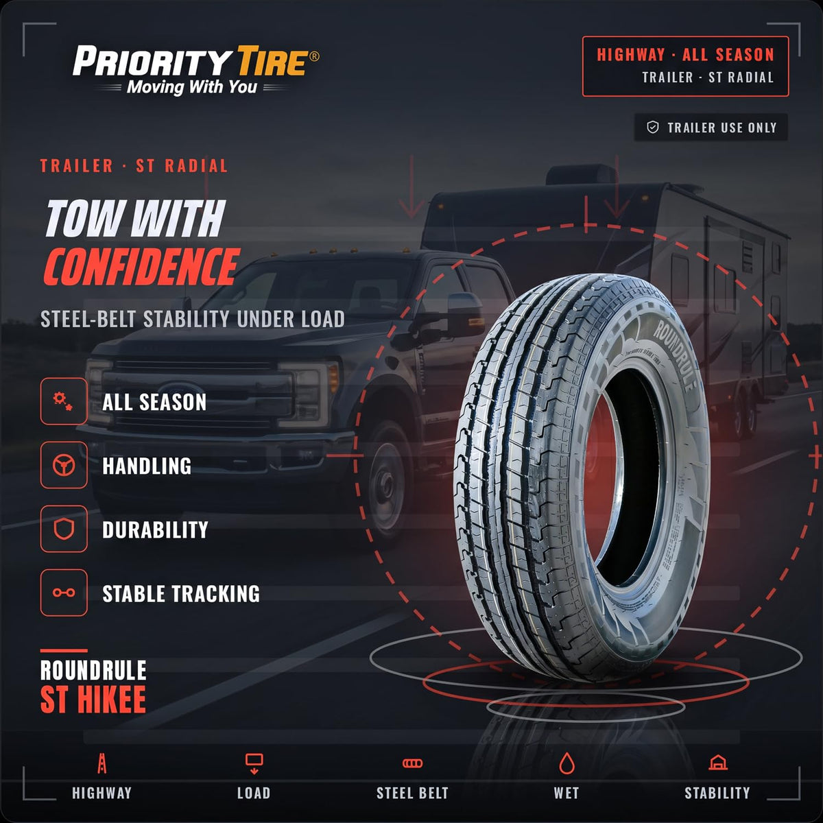 2 x ST205/75R15 All Season 10 Ply Tires O5633
